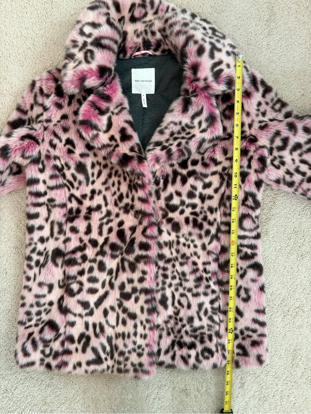 Avec Les Filles Pink Leopard Faux Fur Teddy Coat Anthro Women's Size Med - Picture 11 of 12